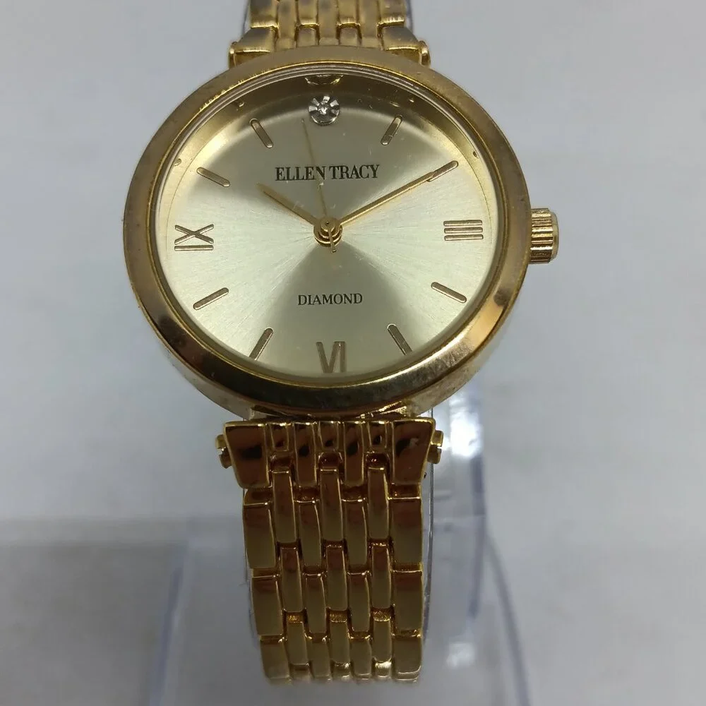 Ellen Tracy ET8065 Women's 32mm Gold Tone Diamond Dial Watch + Bracelet Set